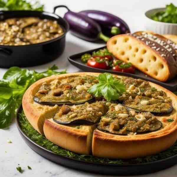 Салат из баклажанов и чесночный хлеб
